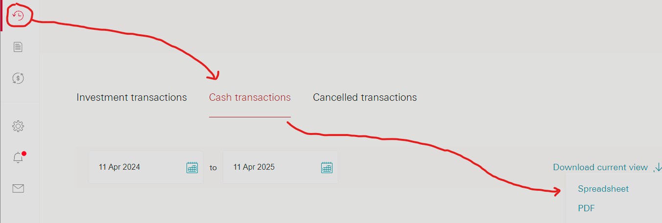 Cash Transactions Screenshot