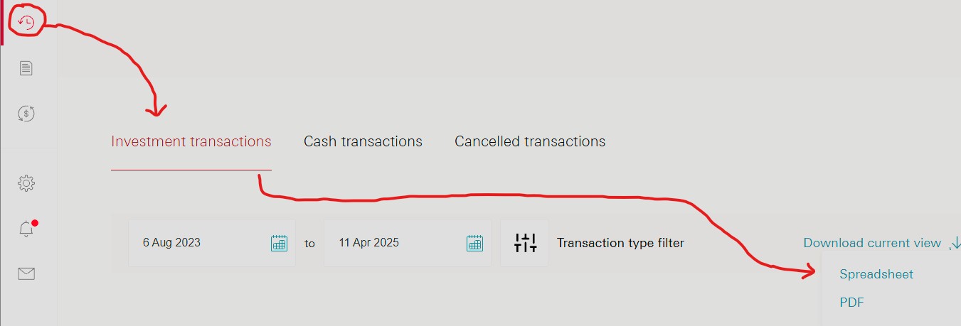 Investment Transactions Screenshot